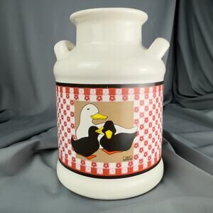 Vintage Linda Morgan Duck Family Milk Can Vase Farmhouse Country Kitchen Decor